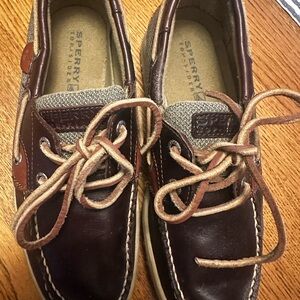 Sperry Boys 2.5 Dark Brown Leather Boat Shoes